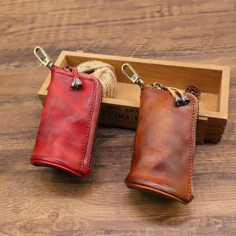First Layer Cowhide Vegetable-Tanned Vintage Distressed Key Case M1915010625