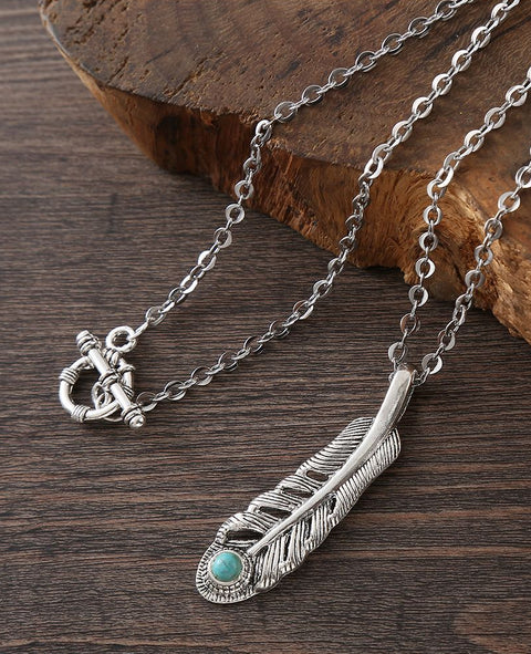Bohemian Feather Turquoise Necklace m1915010645