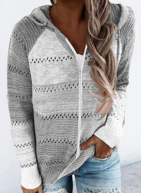 Farbblock-Cardigans mit Kapuze und Reißverschluss, Shift-Pullover m100447135