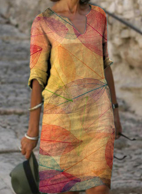 Farbblock-Tunika, V-Ausschnitt, knielanges A-Linien-Kleid m104534716