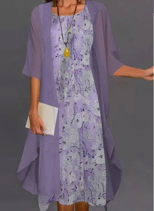 Geblümtes Midikleid in A-Linie mit rundem Ausschnitt und halben Ärmeln m161505919