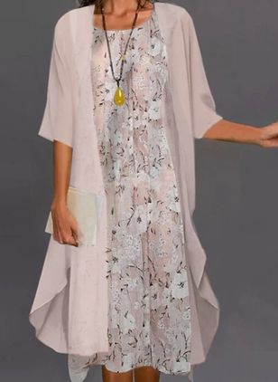 Geblümtes Midikleid in A-Linie mit rundem Ausschnitt und halben Ärmeln m161505919