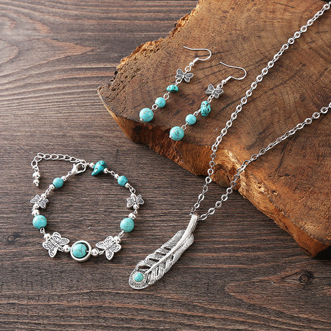 Bohemian Feather Turquoise Necklace m1915010645