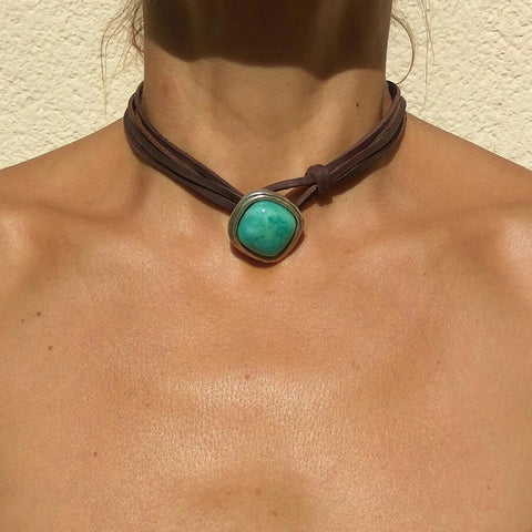 Bohemian turquoise leather necklace m1915010479