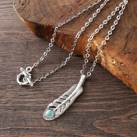 Bohemian Feather Turquoise Necklace m1915010645