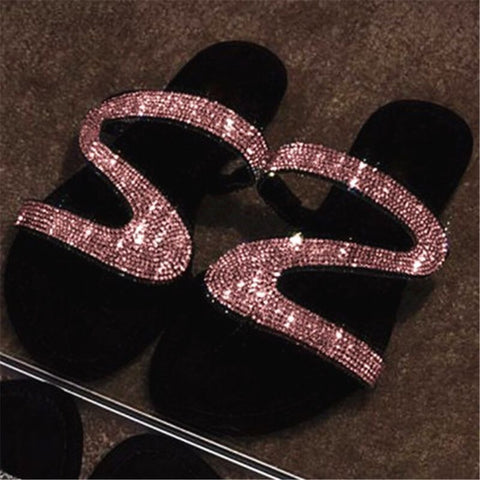 Diamond sandals summer flat bottomed casual open toe Roman women's slippers m1915010640
