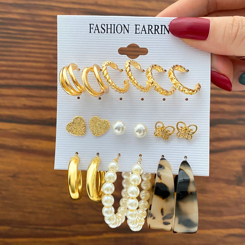 Multi layer geometric circle butterfly heart earrings m1915010502