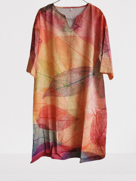 Farbblock-Tunika, V-Ausschnitt, knielanges A-Linien-Kleid m104534716