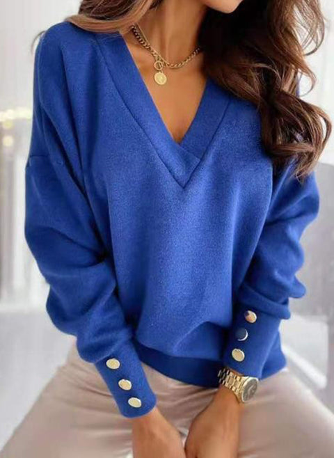 Einfarbiger Pullover mit V-Ausschnitt und Knöpfen Shift-Pullover m161511352