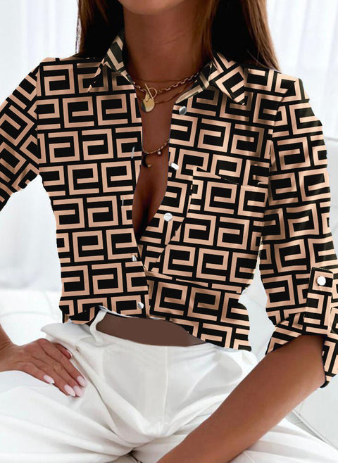 Color Block Collar Long Sleeve Blouses m161512491